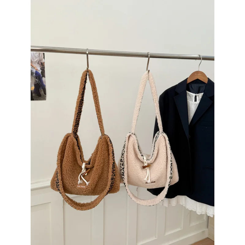 Nixie Plush Leopard Print Tote Bag – Large Crossbody Bucket Bag