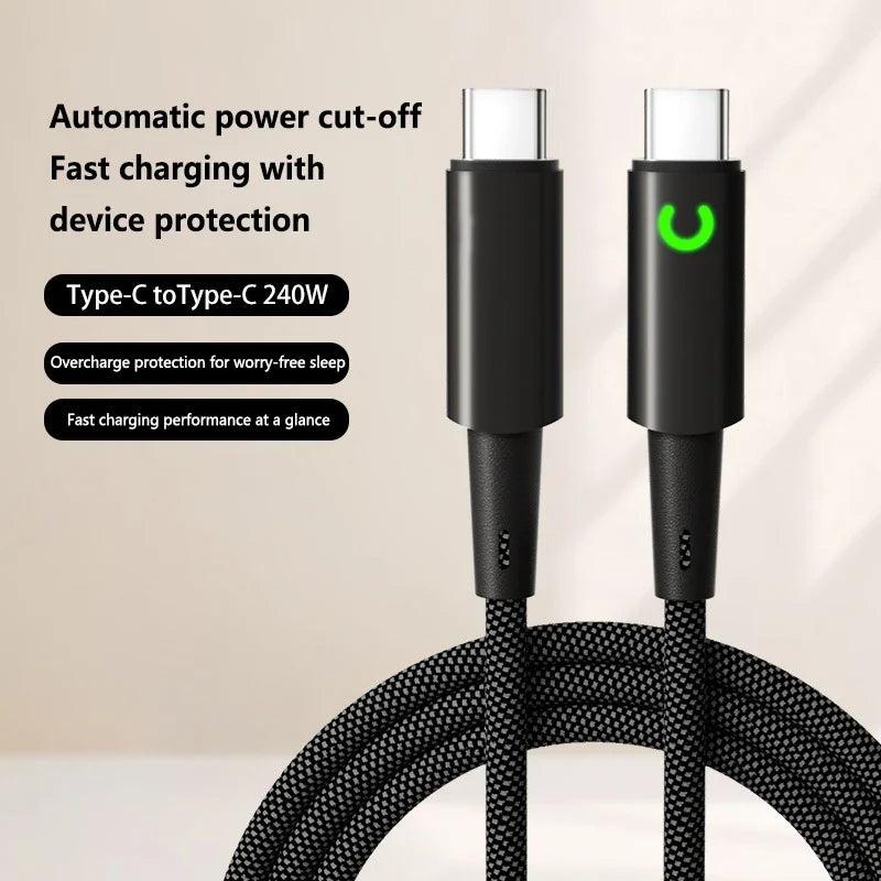 PD 240W Dual USB-C Fast Charging Cable – 6A Nylon Braided