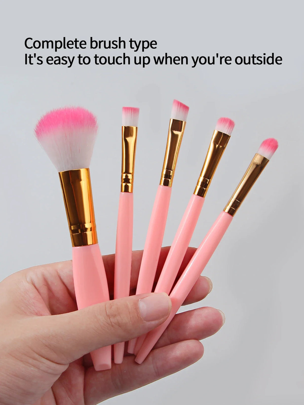5-Piece Mini Travel Makeup Brush Set with Mirror Storage Box