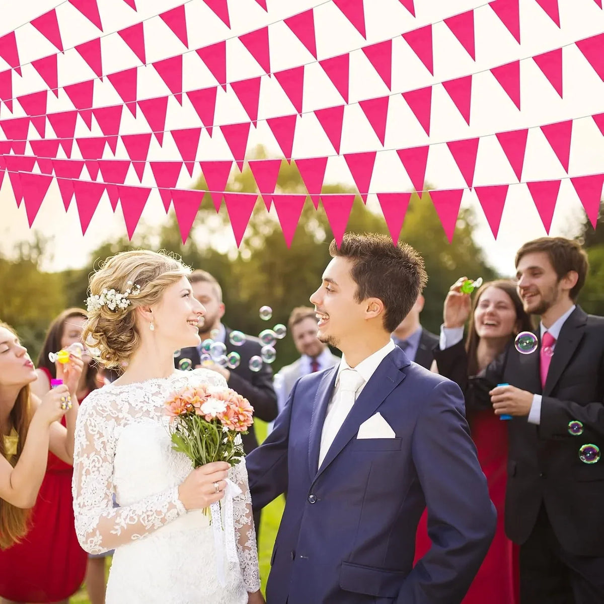 Rose Pink Pennant Banner 33ft DIY Bunting Flags | Party Decor