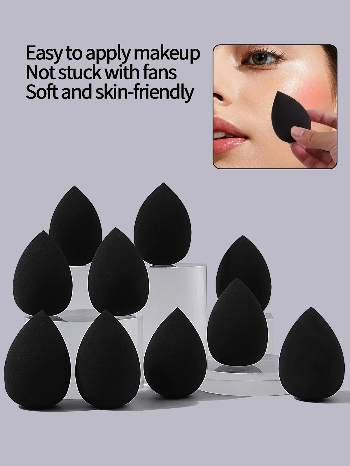 10PCS Black Makeup Sponge Eggs – Dry & Wet Foundation Puffs