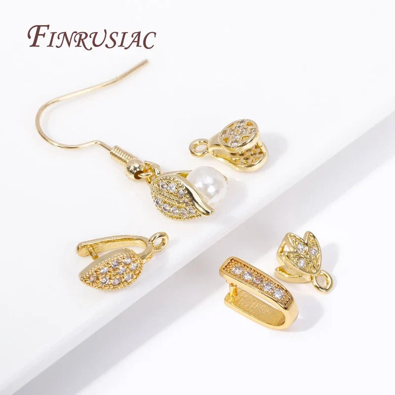 18K Gold Plated Zircon Pinch Bail Pendant Connectors for Jewelry