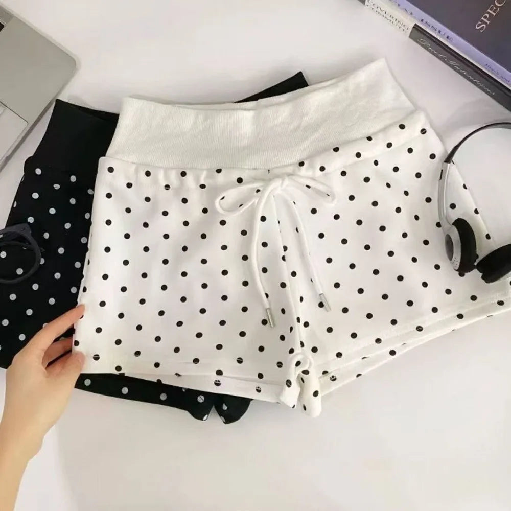 Women's Polka Dot High Waist Yoga Shorts | Drawstring S-XL