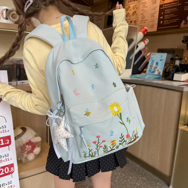 Star-Shaped Canvas Backpack for Girls – Large School Bag