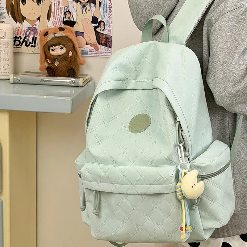 Korean Minimalist Diamond Pattern Women's Backpack Large Capacity