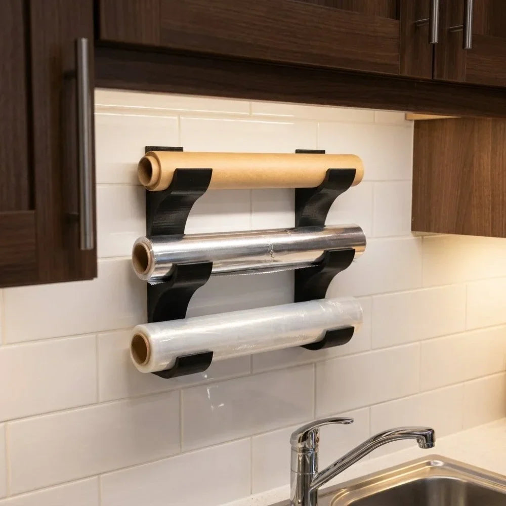 2-Piece Kitchen Wrap Organizer Rack – Foil & 3 Rolls