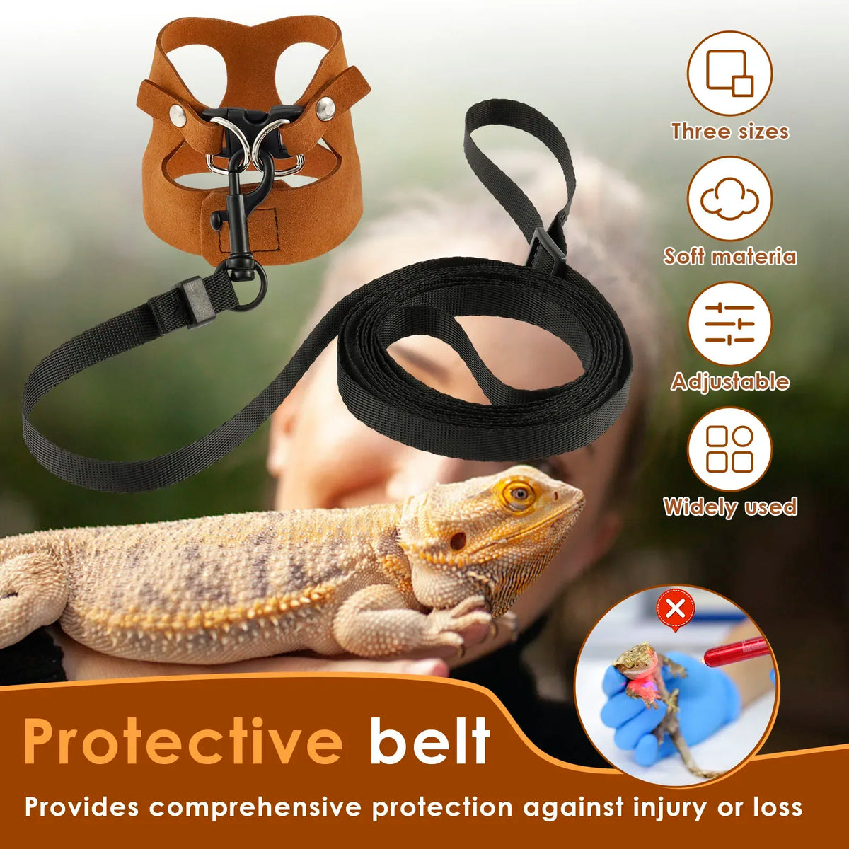 3-Pack Lizard Harness & Leash – Bearded Dragon S/M/L Set