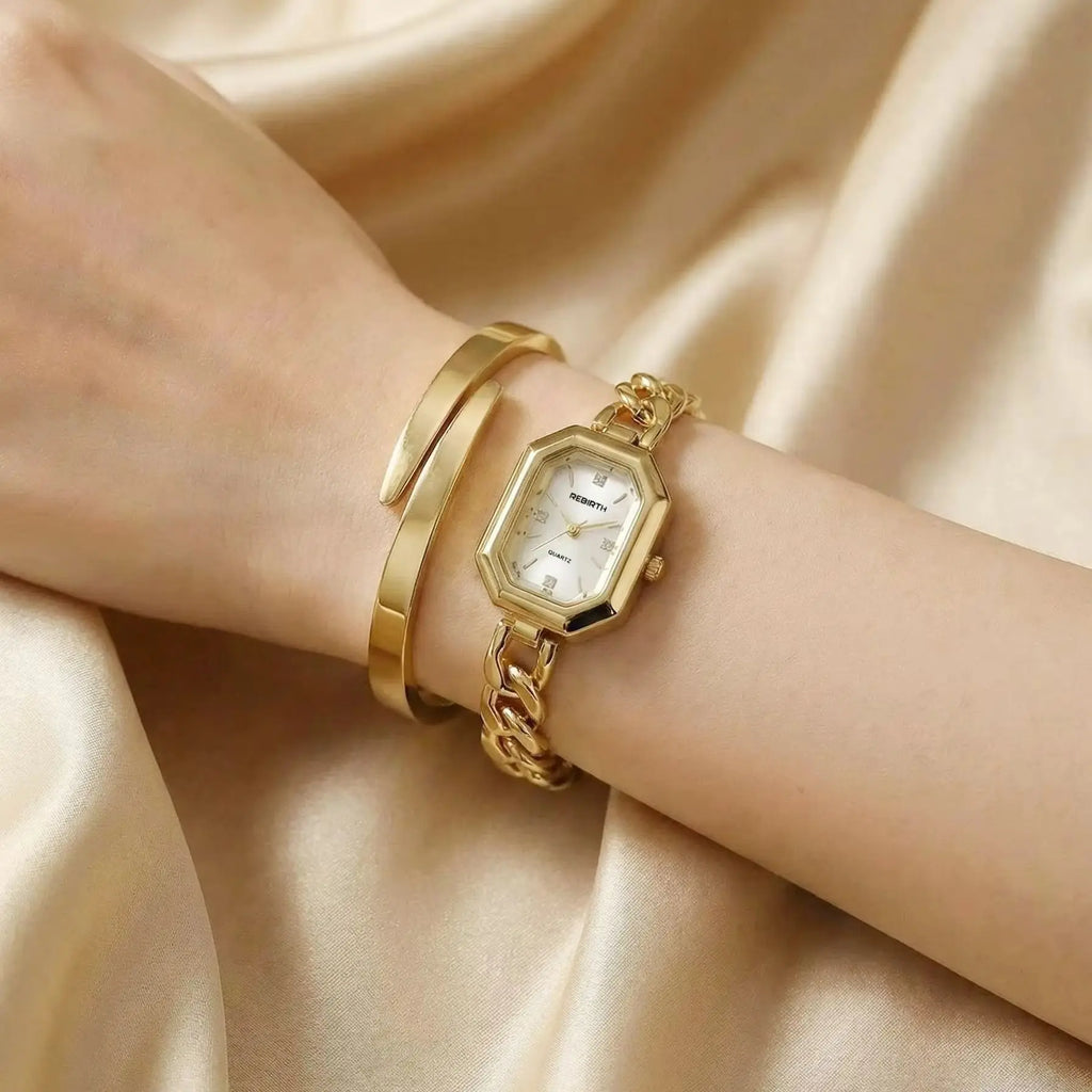 REBIRTH 2-Piece Casual Watch & Bracelet Set – Digital Quartz