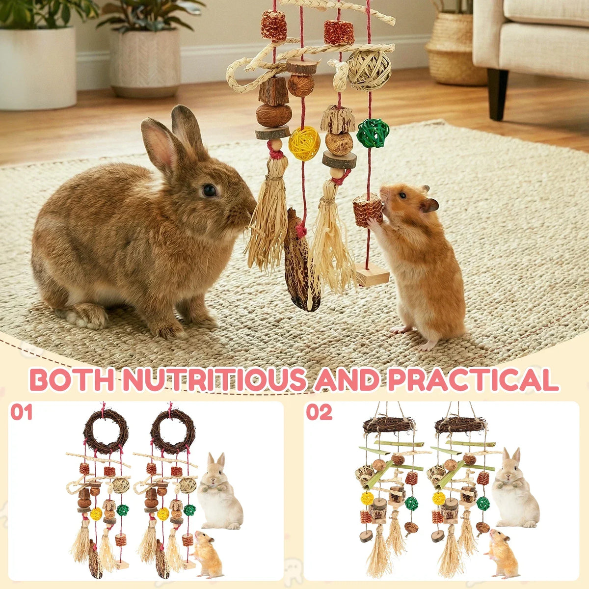 2-Pack Hanging Rabbit Chew Toy – Natural Small Pet Accessory