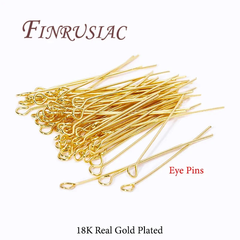 50Pcs Gold Plated Jewelry Pins – Eye, Ball & Flat Head 20–50mm
