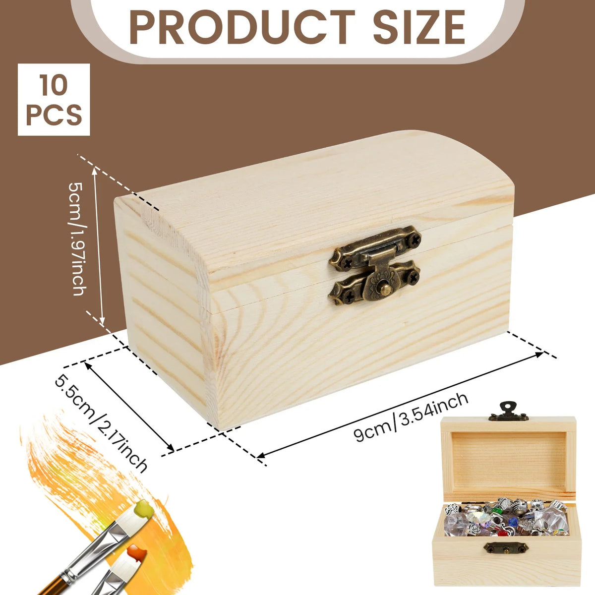 Unfinished Wooden Treasure Box with Lid & Hasp – DIY Craft