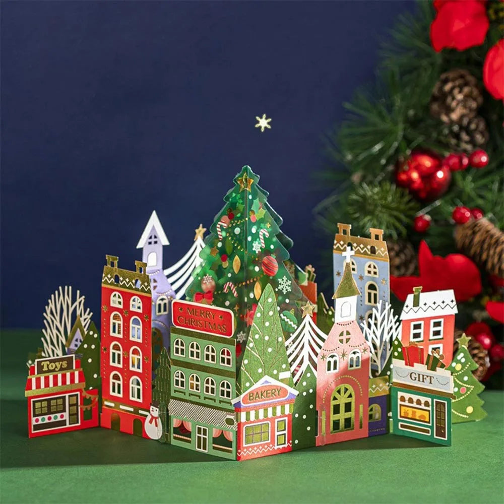 3D Pop-Up Christmas Greeting Card with Envelope – Gold Craft