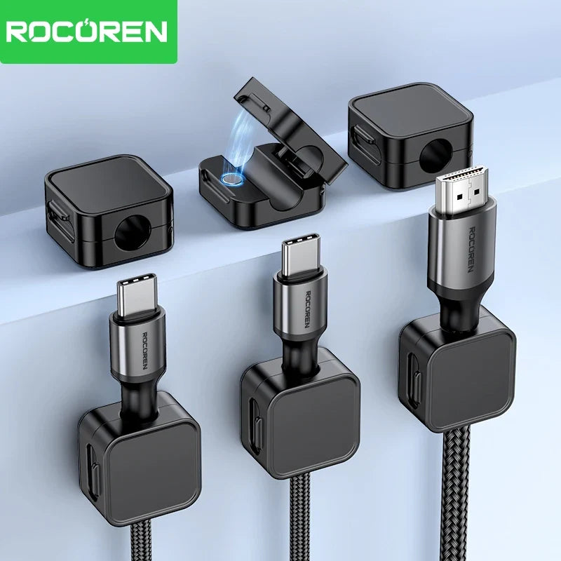 Rocoren Magnetic Cable Clips 6-Pack | Desk Cable Organizer