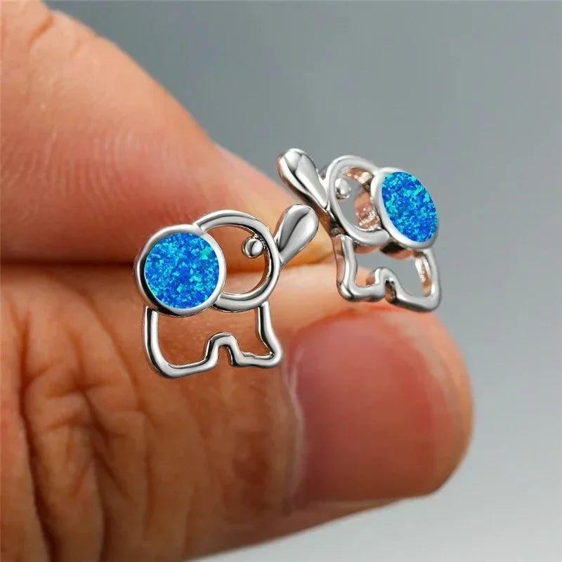 Opal Elephant Stud Earrings – Rose Gold & Silver | Women