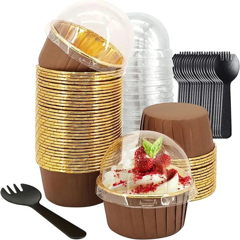 50Pcs Foil Cupcake Liners with Lids – Muffin Baking Cups