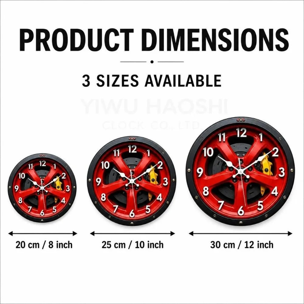 Silent Motorcycle Wheel Hub Wall Clock | 20/25/30cm Quartz