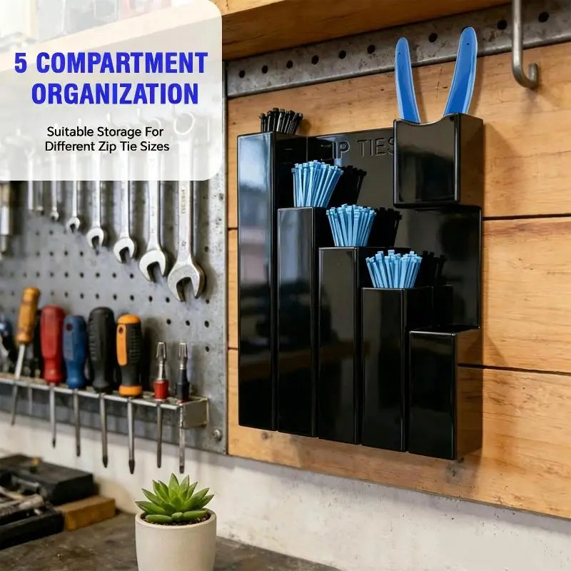 Wall Mount Zip Tie & Tool Organizer – 4/5-Slot Storage