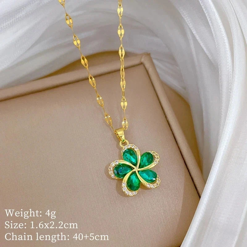 Women's Gold Flower Pendant Necklace – Zircon & Stainless Steel