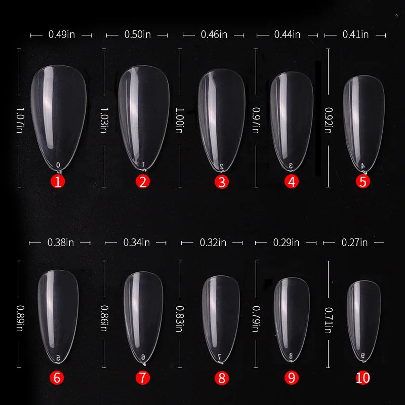 500pcs Clear Acrylic False Nails – Almond Stiletto Full Cover Tips