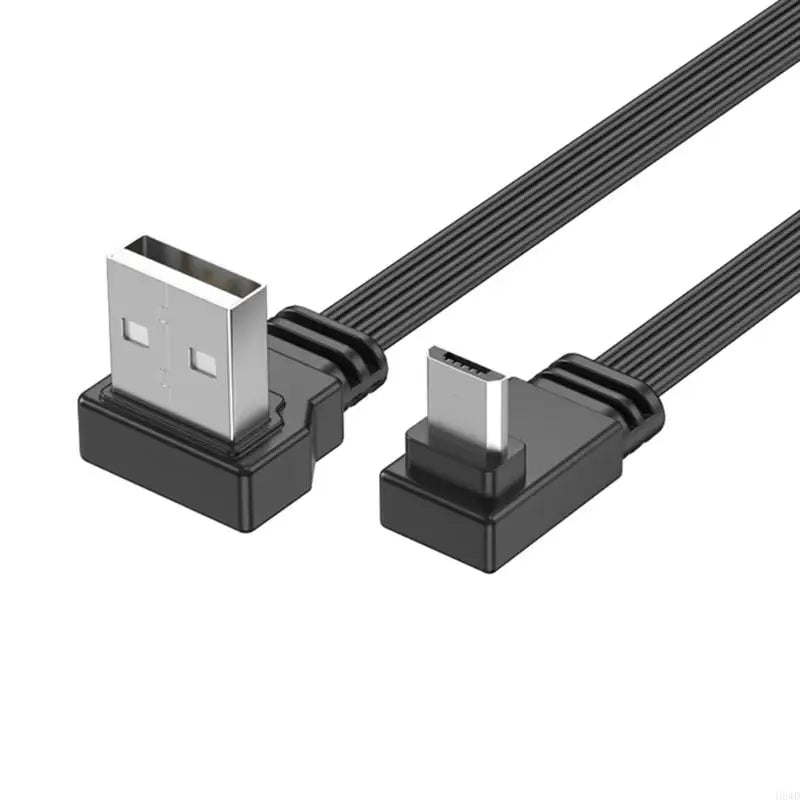 90° Dual Elbow USB-A to Micro USB Flat Silicone Cable 30cm