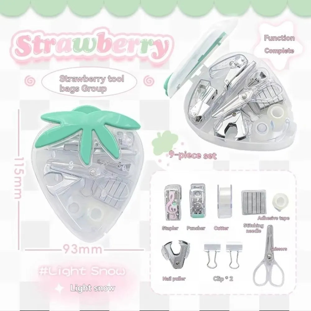 9-Piece Mini Strawberry Stapler & Puncher Stationery Set