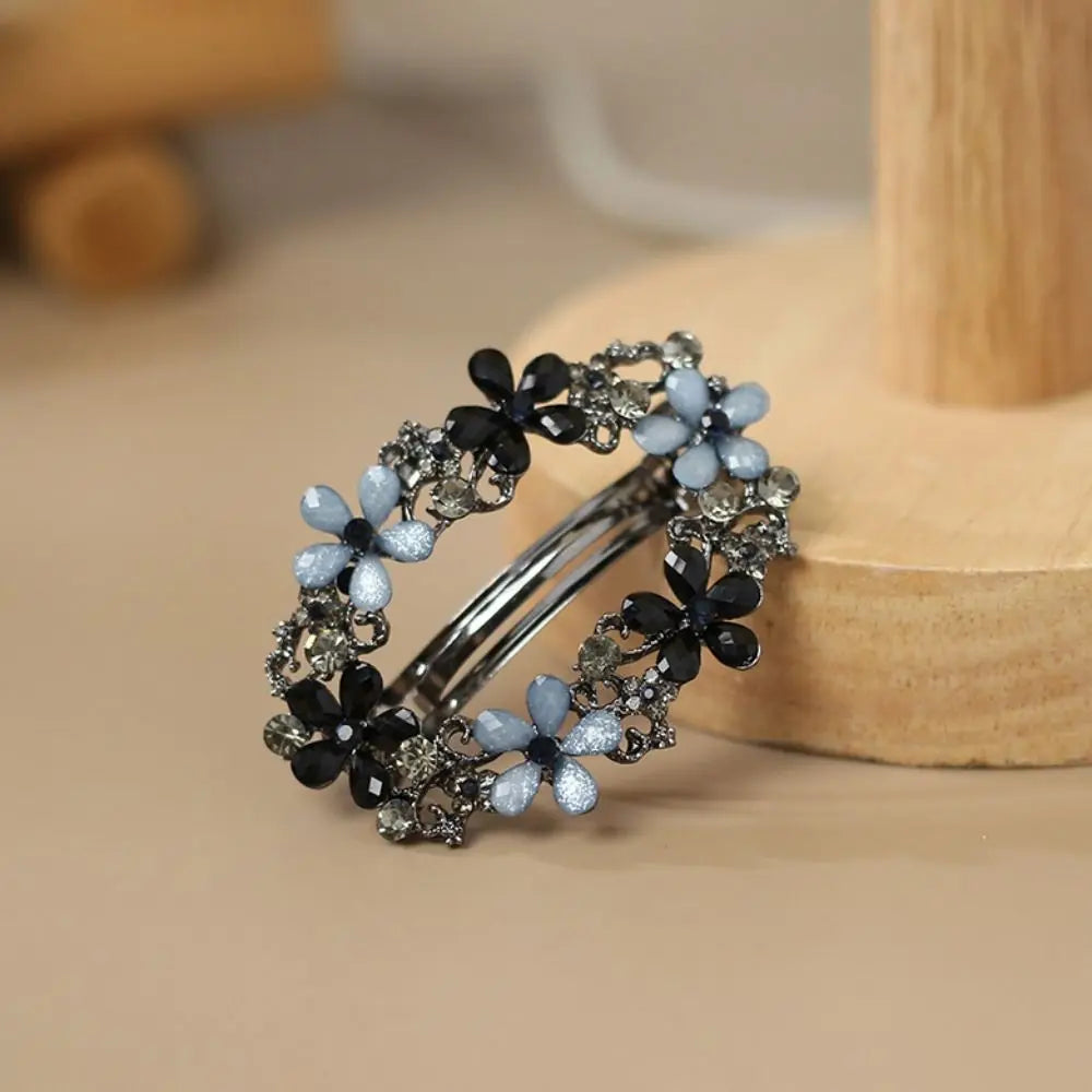 Korean Oval Floral Crystal Hairpin – Zircon Spring Barrette