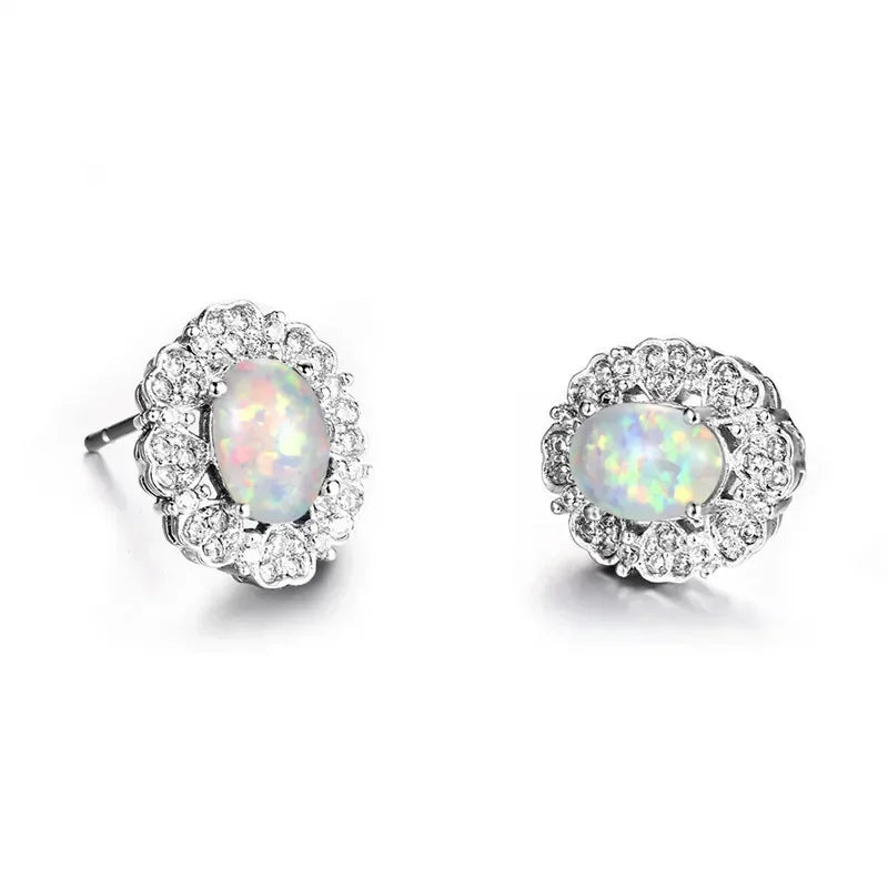 White Simulated Opal Drop Earrings – Classic Zinc Alloy