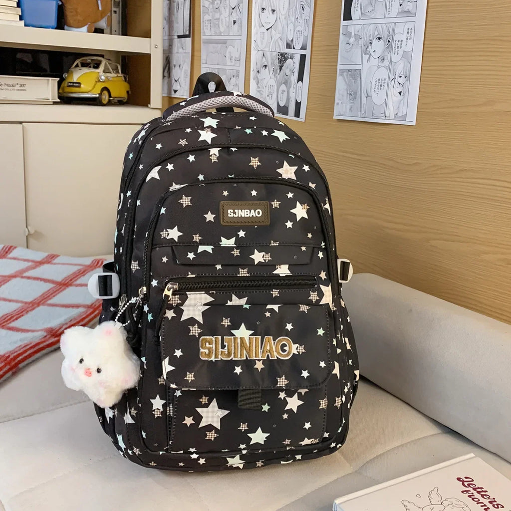 Star Print Large-Capacity School Backpack | Multi-Pocket Nylon