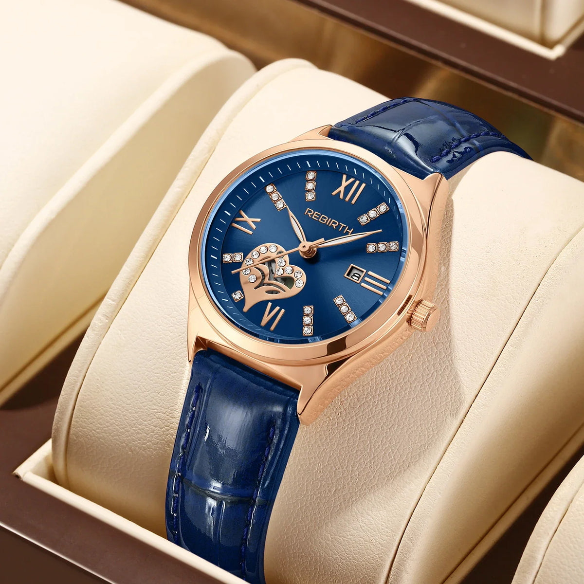 REBIRTH Women's Quartz Watch | Leather Band Roman Numeral