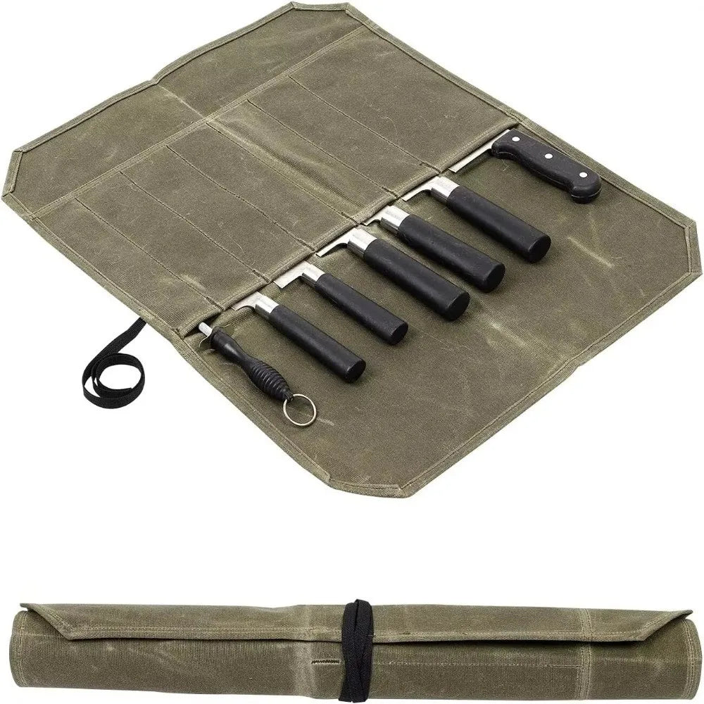 Wax Canvas Roll-Up Chef Tool Bag – 7 Slots Knife Roll