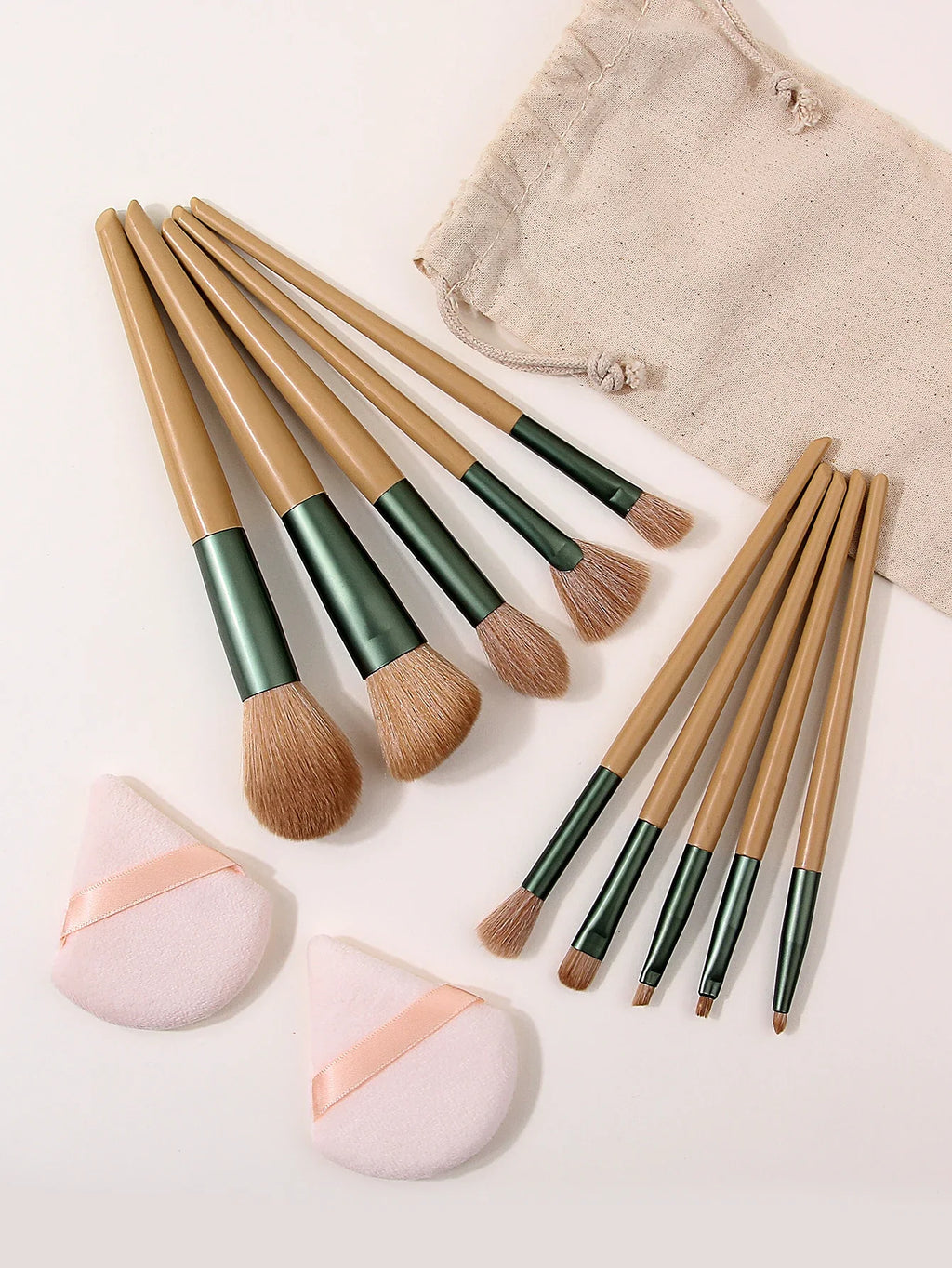 13-Piece Makeup Brush Set with Storage Bag & Powder Puffs