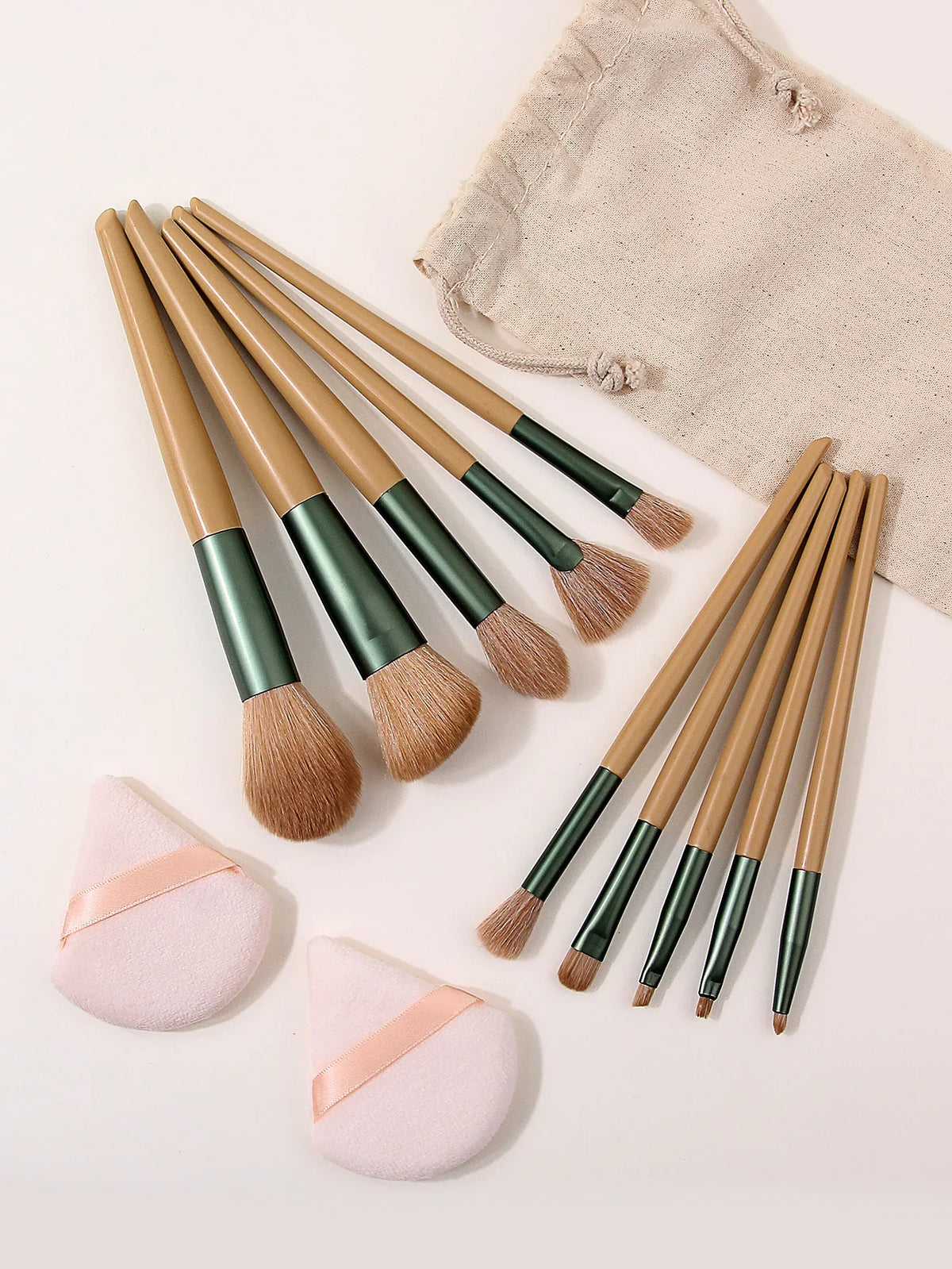 13-Piece Makeup Brush Set with Storage Bag & Powder Puffs