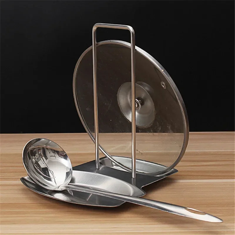 Stainless Steel Pot Lid & Spoon Holder Drain Rack Kitchen