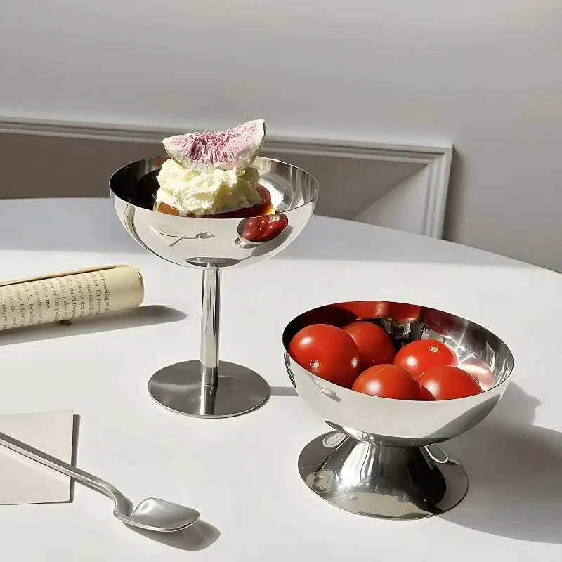 Stainless Steel Goblet Dessert Bowl with Fork – Party Tableware