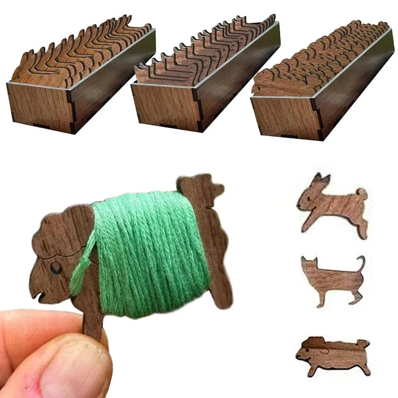 Wooden Animal Bobbin Set – Embroidery Floss Thread Organizer