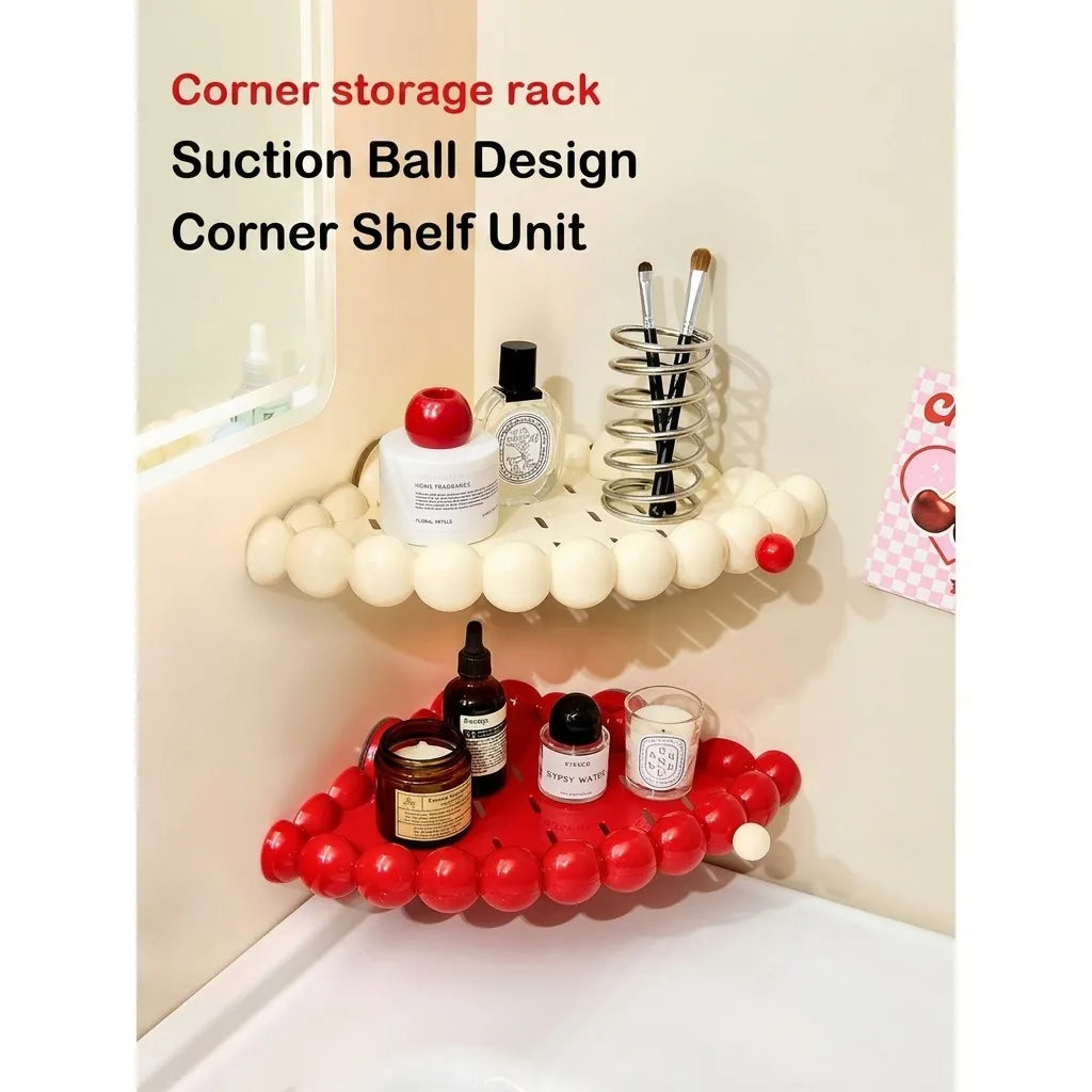 Suction Cup Bathroom Corner Shelf with Drain Holes & Hooks