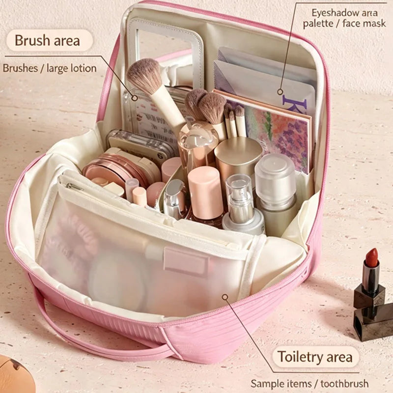 Vertical Makeup Brush Bag & Travel Organizer with Mirror