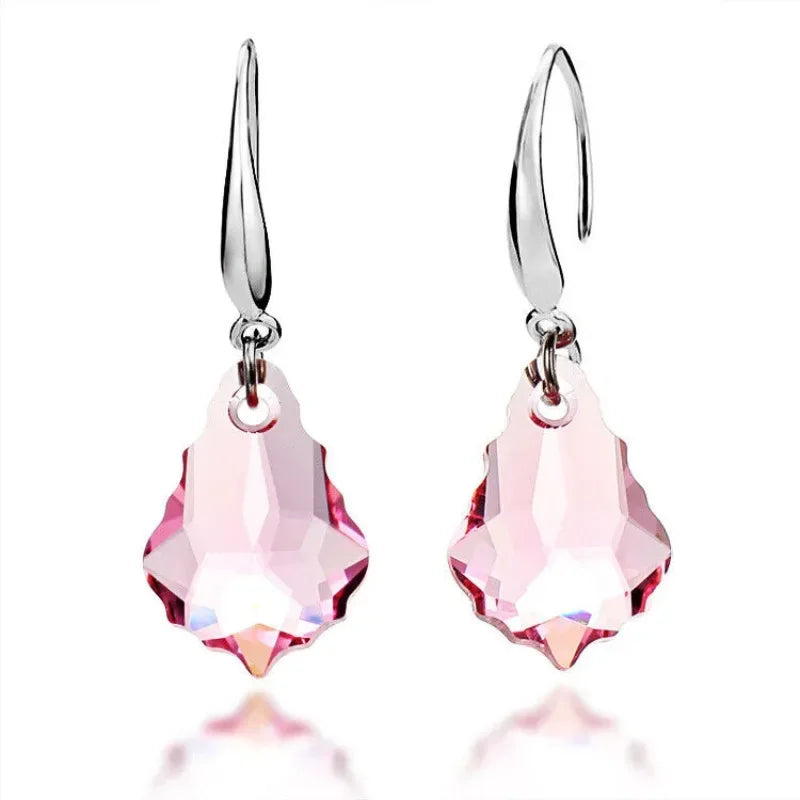 Women's Silver Pink Crystal Drop Earrings – Wedding Gift