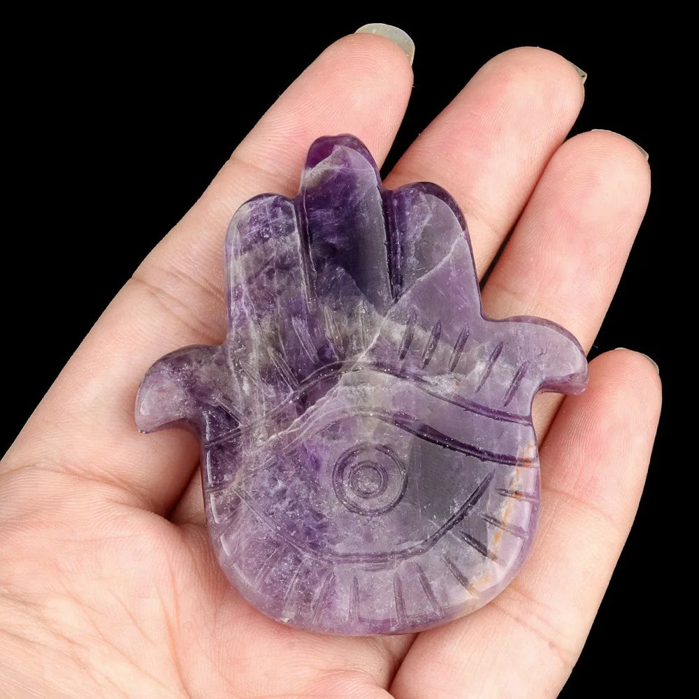 Natural Stone Hamsa Hand Carved Bead – Agate & Amethyst 57x50mm