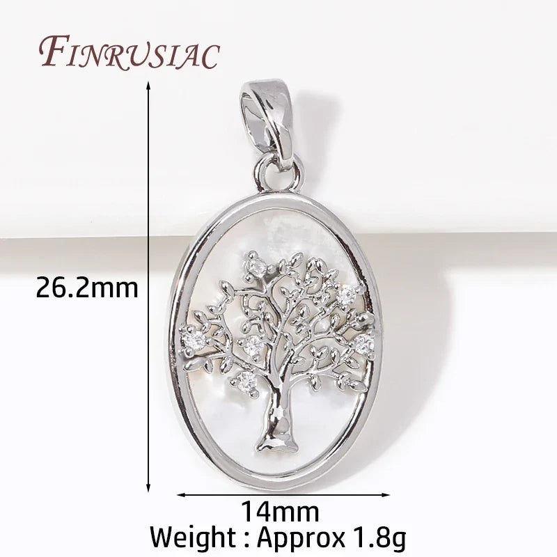 18K Gold Plated Tree of Life Shell Oval Charm Pendant for DIY