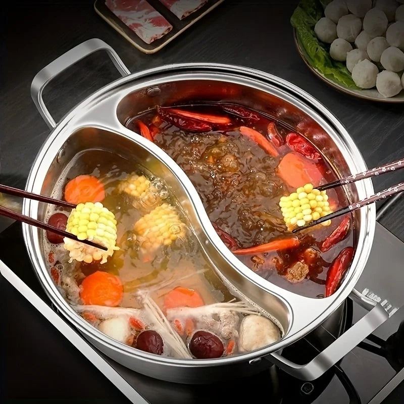 Stainless Steel Dual Divider Hot Pot – Induction Shabu Cookware