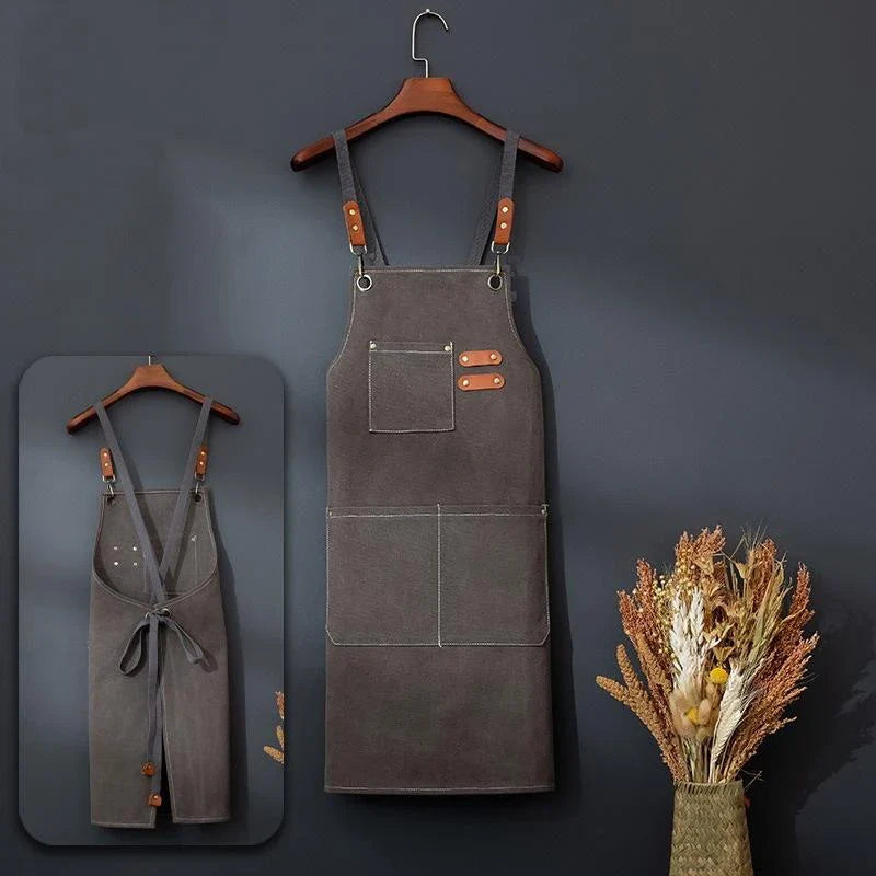 Canvas Apron with Tool Pockets – Oil-Proof Kitchen Apron