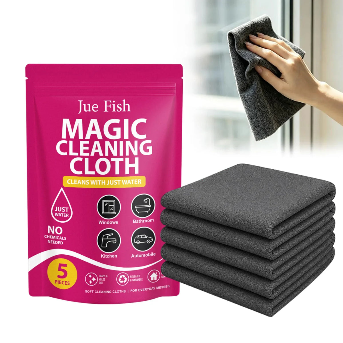 Microfiber Cleaning Cloths 5-Pack | Streak-Free, Scratch-Free