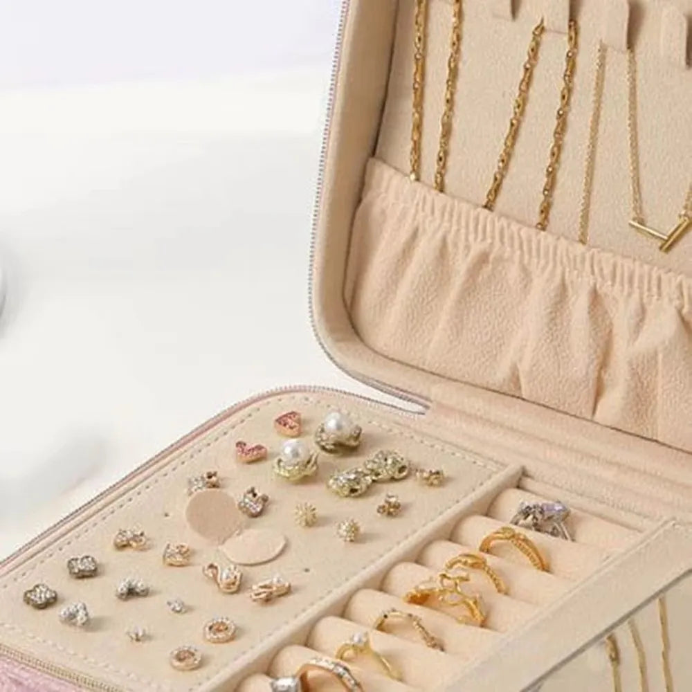 Velvet Jewelry Box with Zipper & Removable Dividers