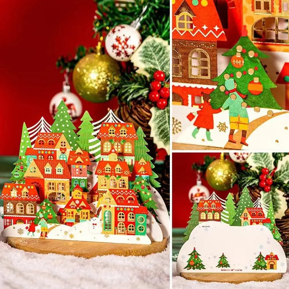 3D Pop-Up Christmas Greeting Card with Envelope – Gold Craft