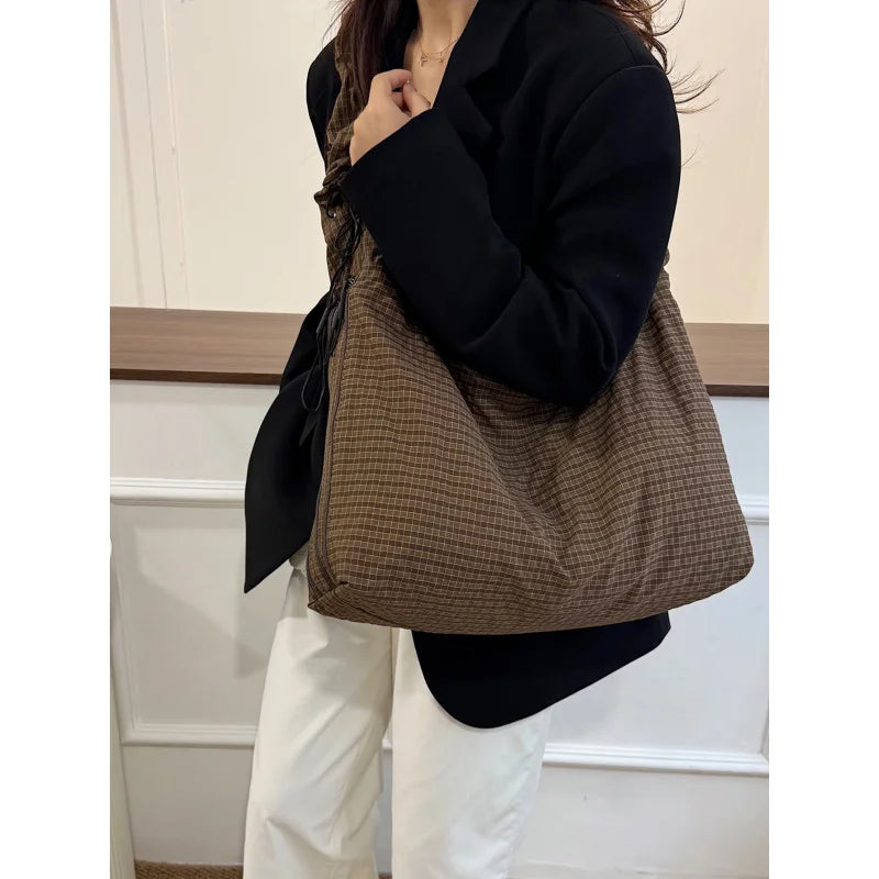 Women's Plaid Canvas Crossbody Bag – Large Capacity Shoulder Bag