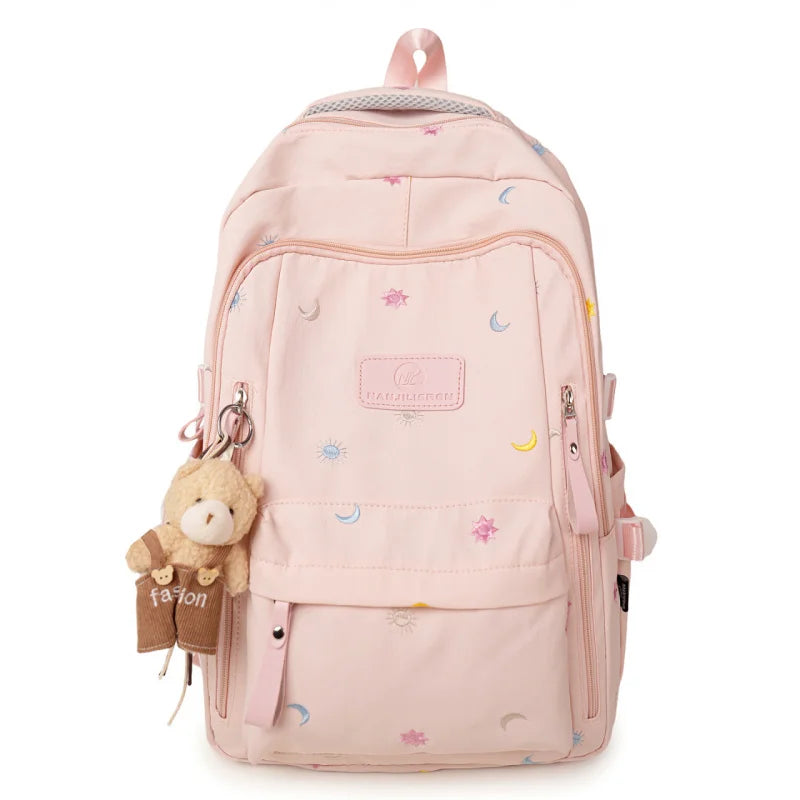 Embroidered Large Capacity Nylon School Backpack