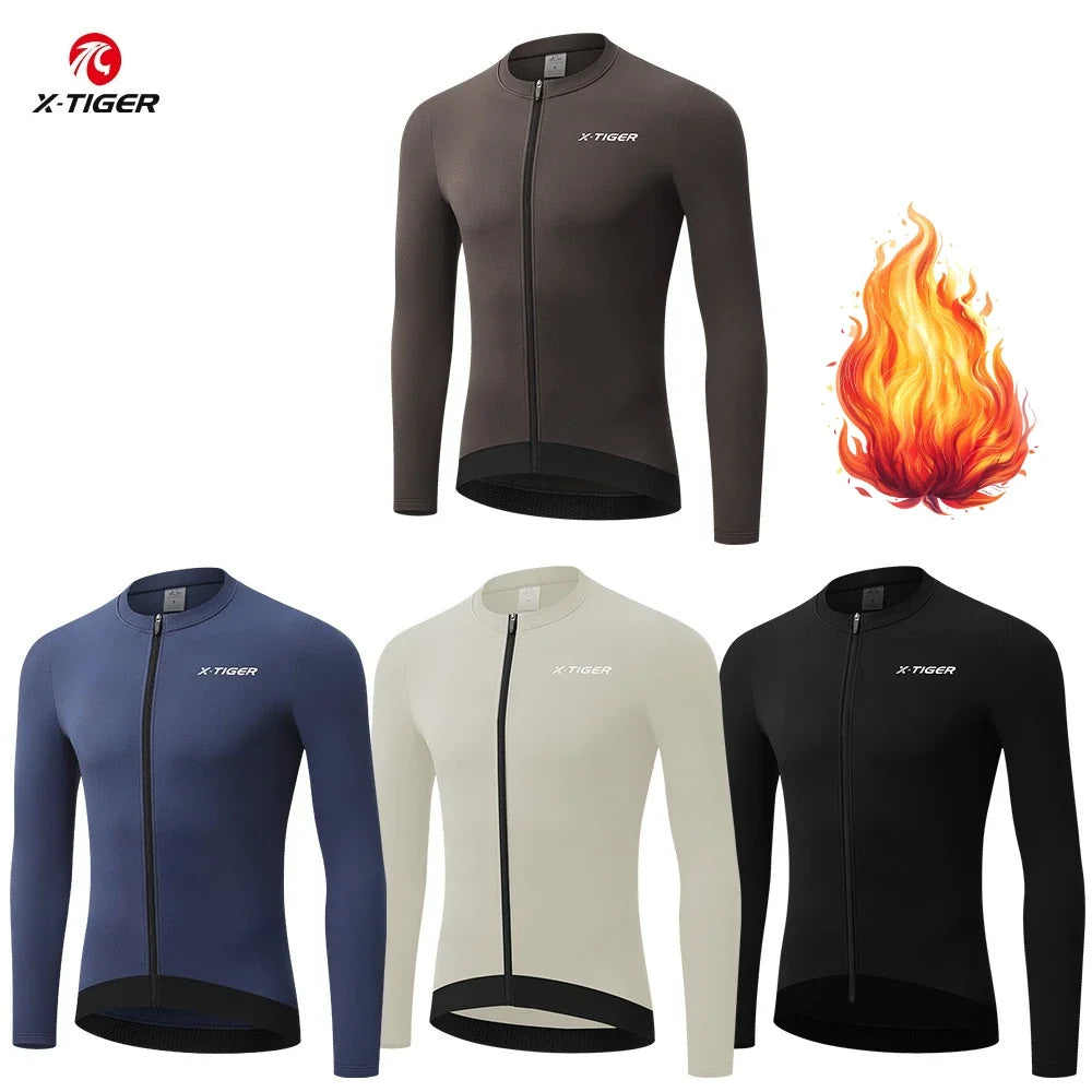 X-TIGER Men's Winter Thermal Fleece Cycling Jersey Long Sleeve