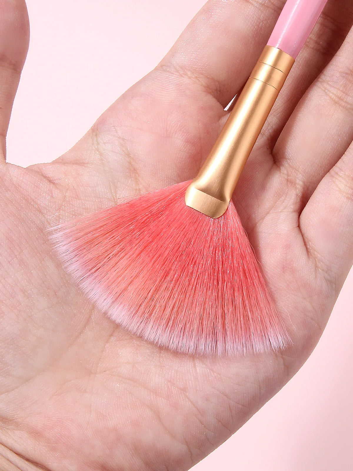 Nixie Pink Fan Brush Set – Highlighter, Blush & Sponge