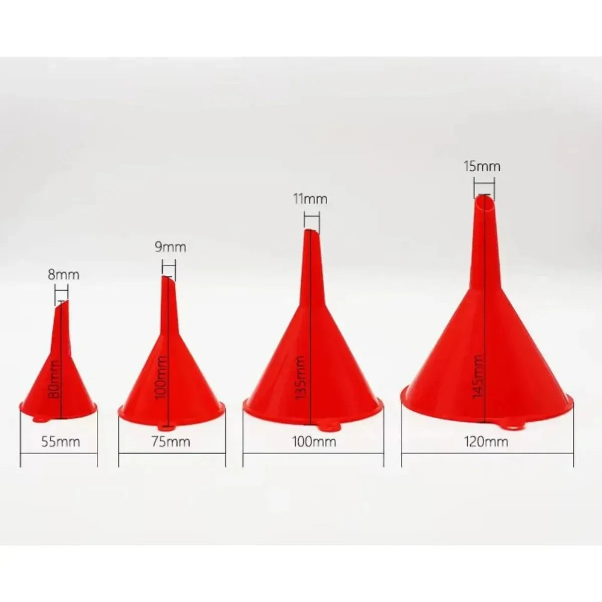 Red Plastic Funnel Set 4 Sizes – Kitchen & Automotive Kit